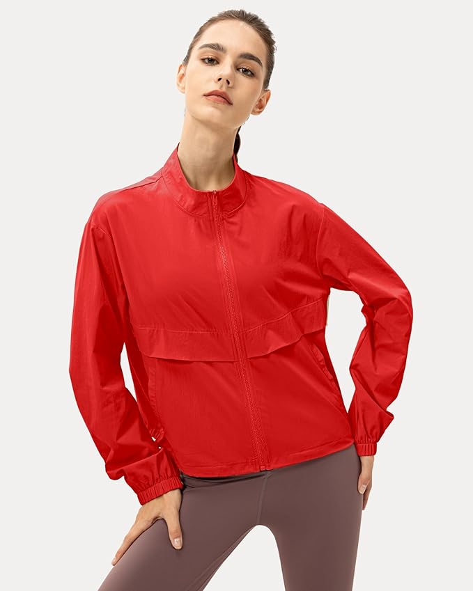 Locachy Women's Lightweight Zip Up Athletic Jacket Stand Collar Windproof Sun Protection Workout Outdoor Jacket