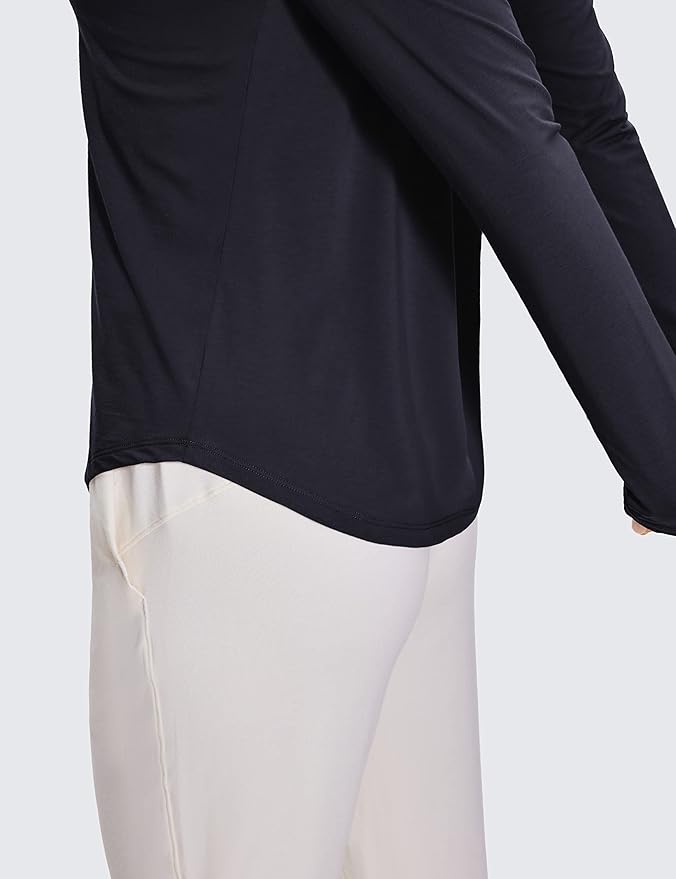 CRZ YOGA Pima Cotton Crewneck Long Sleeve Shirts for Women - Workout Athletic Yoga Casual Tops Soft Plain T-Shirt