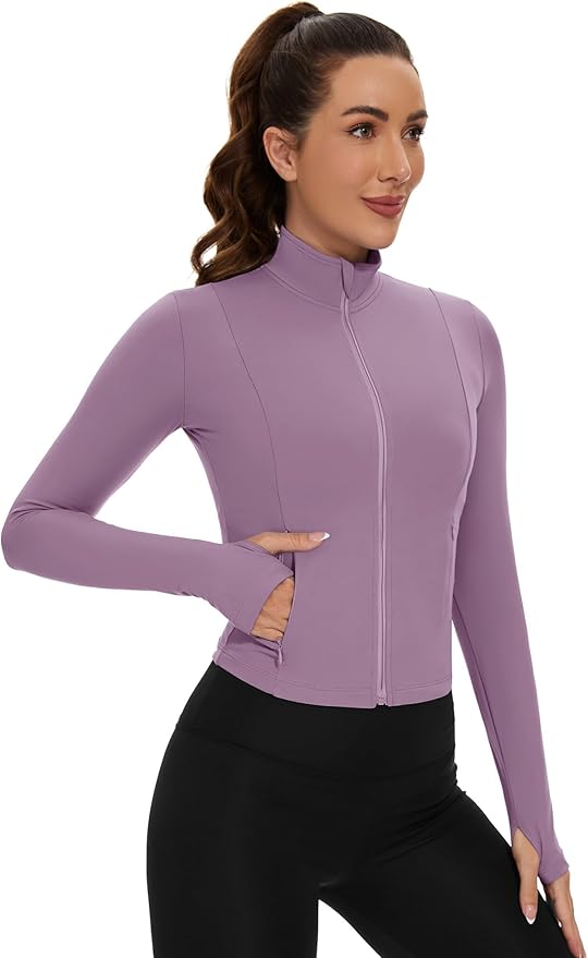 Loovoo Women's Cropped Workout Jacket Zip Up Athletic Jackets Slim Fit Lightweight Running Sports Track Jacket 2025