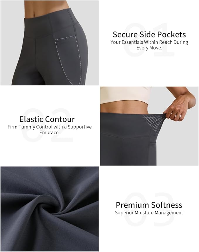 Womens High Waist Yoga Pants Stretchy Casual Trousers Straight Leg Pull On Side Pockets