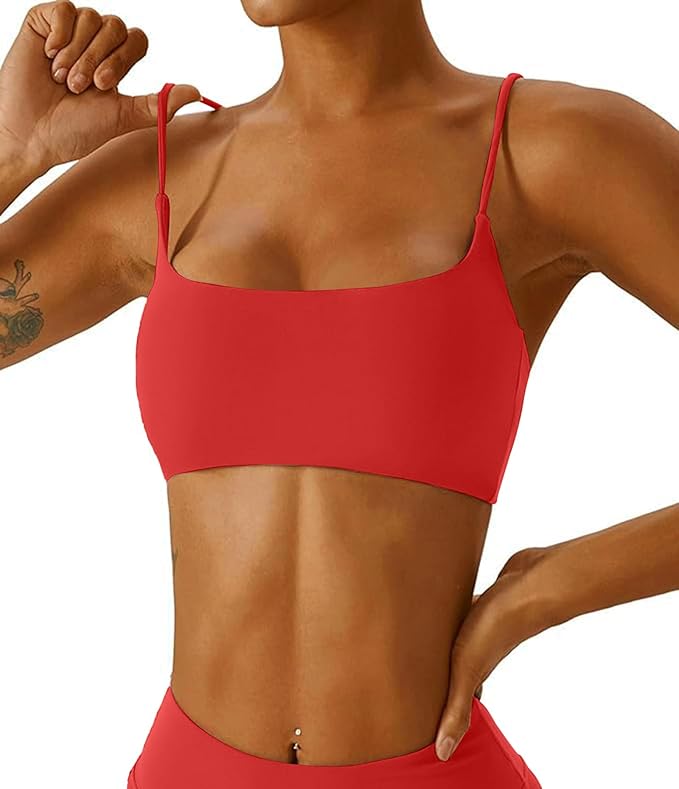 Comper Women's Sports Bra with Thin Straps Stretchy Wirefree Workout Bras Lightweight Workouts Bralette with Removable Pads