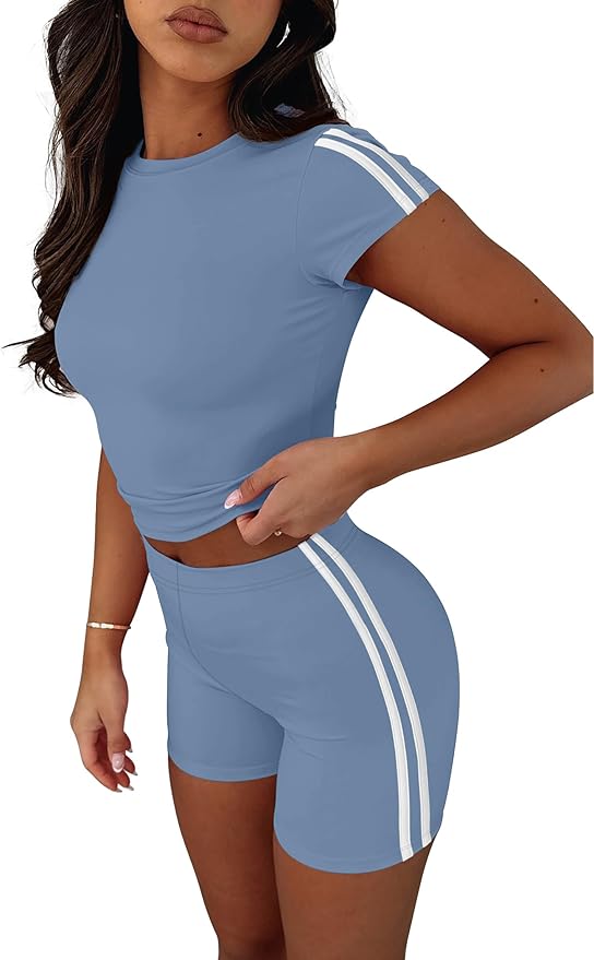 NIASHOT Womens Two Piece Lounge Sets Summer Contrast Side Stripes 2 Piece Workout Athletic Outfits Matching Clothing Set