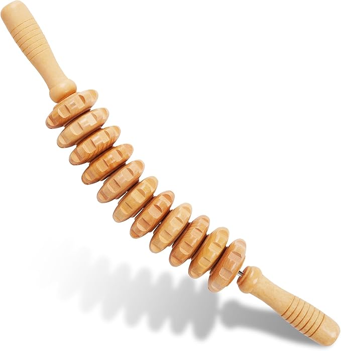 Liitrton Wood Therapy Fasci Massage Tools, Curved Wooden Massage Roller Cellulite Reduction and Muscle Tension (Wood, 11 Roller)