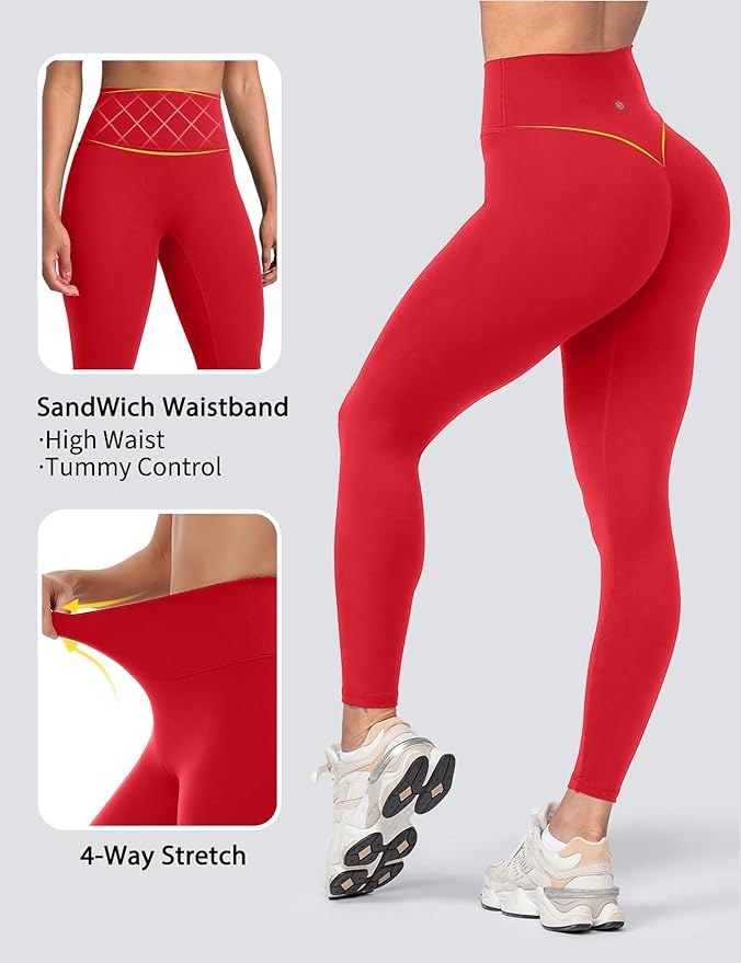 Sogetdo Yoga Leggings for Women Hidden Scrunch Butt Non See Through High Waisted No Front Seam Athletic Gym Workout Pants