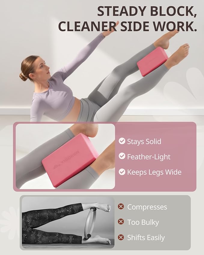 Trideer Yoga Blocks 2 Pack, Soft Non-Slip Foam Blocks with Beveled Edges for Alignment and Stretching in Yoga, Pilates, and Dance - Supportive, Lightweight, Odor Resistant, Latex-Free