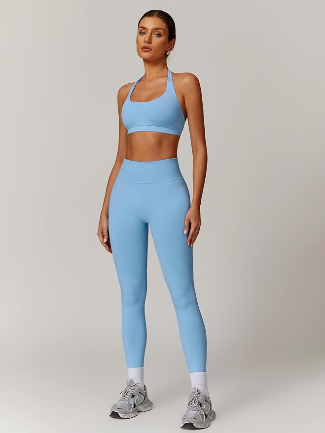 ABOCIW Workout Sets for Women Seamless Scunch Butt Lifting Impact Leggings Halter Sports Bra 2 Piece Gym Outfits
