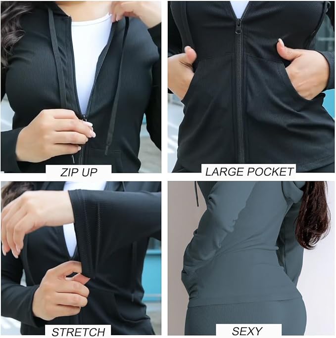 YeGine Women 2 Piece Outfits Long Sleeve Tracksuit Bodycon Matching Sets Hoodie Jacket Jogging Suit