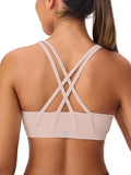 Women's Strappy Sports Bras Light Compression Crop Criss Cross Back Padded Workout Yoga Bra Supportive U Neckline