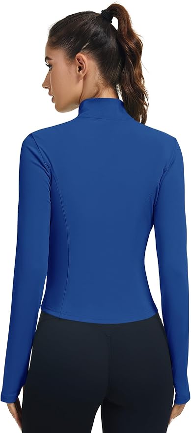 LOMON Women's Athletic Jackets Cropped Long Sleeve Workout Tops Yoga Zip Up Jackets Gym Tops Golf Shirts