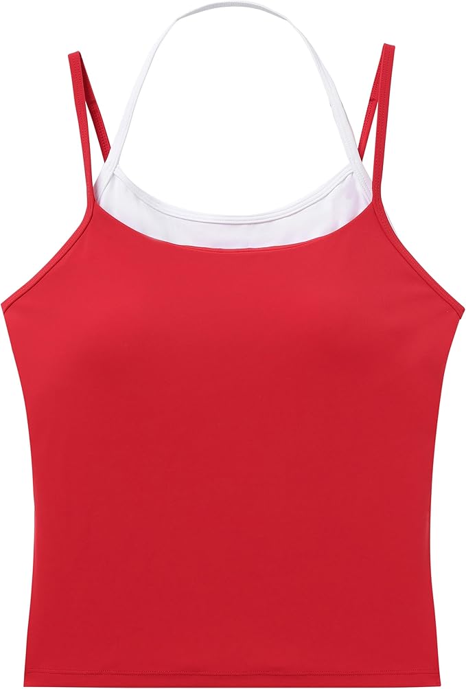 OMKAGI Halter Workout Tank Tops for Women Built in Bra Cute Layer Longline Sports Bras