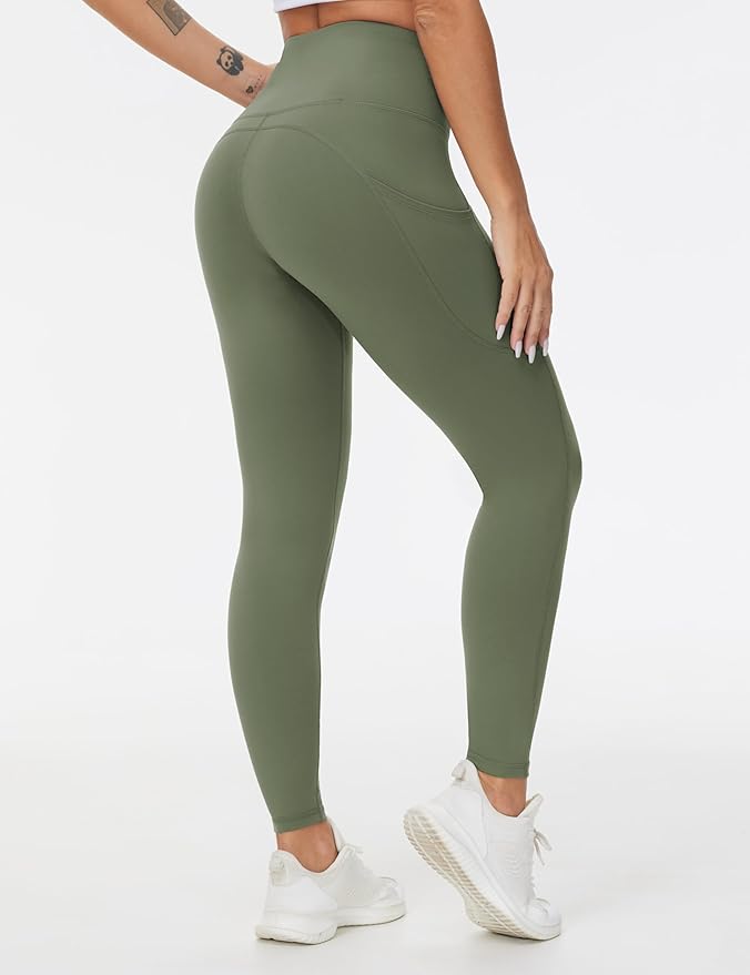 THE GYM PEOPLE Thick High Waist Yoga Pants with Pockets, Tummy Control Workout Running Yoga Leggings for Women