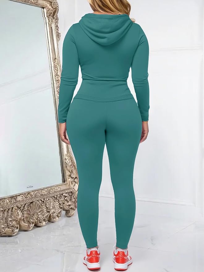 Women Two Piece Outfits Workout Sets Bodycon Legging Jacket Tracksuit Zip Up Hoodie Jogger Matching Sweat Pants Set