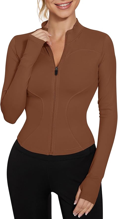 LUYAA Women's Workout Jacket Lightweight Zip Up Yoga Jacket Cropped Athletic Slim Fit Tops
