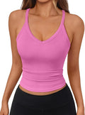 Trendy Queen Womens Racerback Ribbed Tank Tops Soft Stretch V Neck Workout Casual Tops Summer Sleeveless Crop Camisole