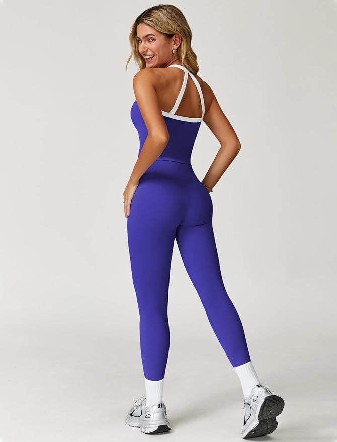 QBGJTD Womens Workout Sets Two Piece Cross Back Tank Top Matching High Waist Leggings Sets Gym Outfits Work Out Clothes