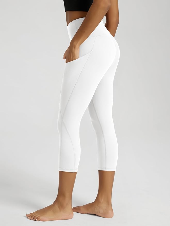 ODODOS Women's High Waisted Yoga Capris with Pockets, Tummy Control Non See Through Workout Athletic Running Capri Leggings