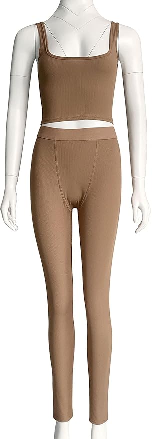 LICOBOD Casual Workout Sets 2 Piece Outfits for Women Ribbed Crop Tank Top High Waist Yoga Leggings Lounge Wear Tracksuit