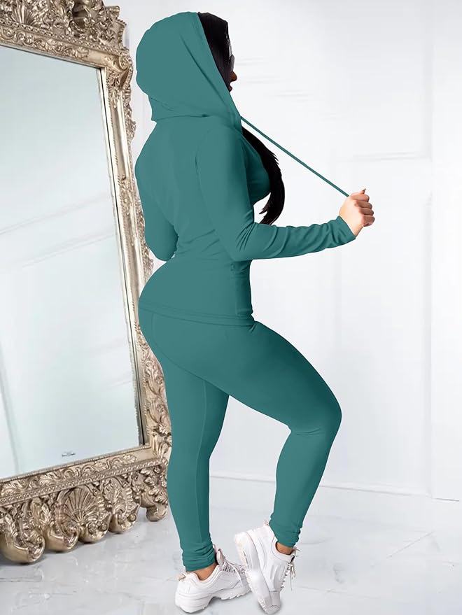 Women Two Piece Outfits Workout Sets Bodycon Legging Jacket Tracksuit Zip Up Hoodie Jogger Matching Sweat Pants Set