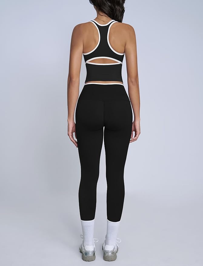 ABOCIW Womens Color Block Workout Sets Racerback Tank Top High Waist Leggings Gym Set Yoga Pilates Outfits