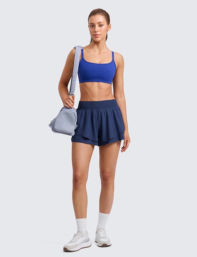 CRZ YOGA Butterlift Double Lined Scoop Neck Sports Bras for Women - Spaghetti Straps U Back Yoga Top Non Padded