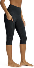 ODODOS Women's High Waisted Yoga Capris with Pockets, Tummy Control Non See Through Workout Athletic Running Capri Leggings