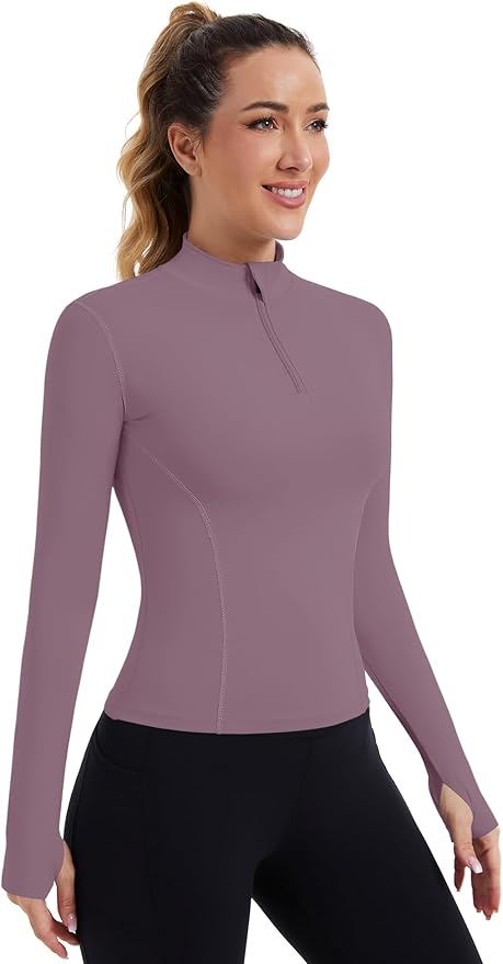 ZHENWEI Womens Workout Tops Long Sleeve Quarter Zip Pullover Quick Dry Golf Shirt Athletic Slim Fit Crop Yoga Gym Tops