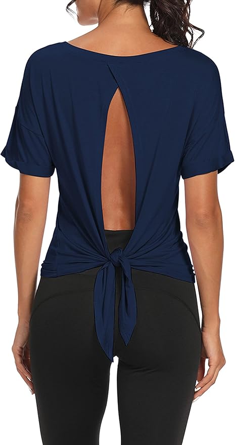 Bestisun Workout Tank Tops Open Back Yoga Exercise Shirts Tie Back Athletic Clothes for Women