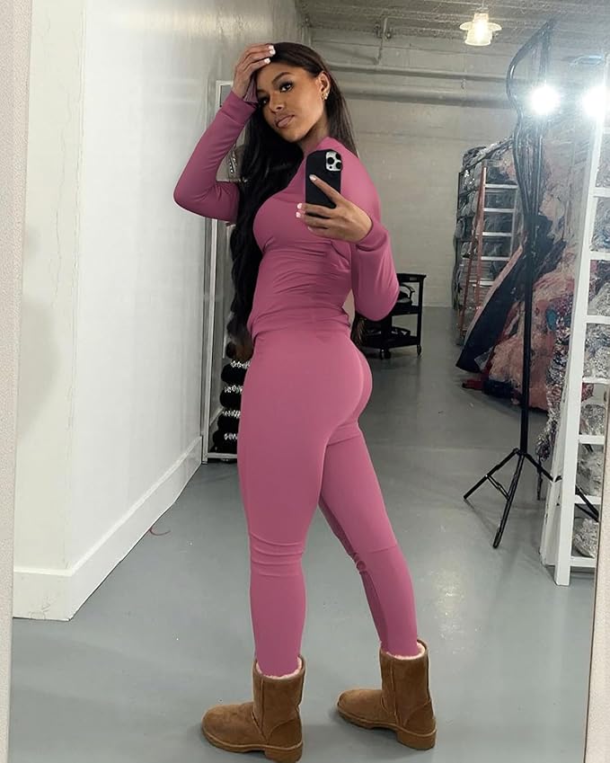 UOUA Two Piece Outfits Women Tracksuit Sets Long Sleeve Zip Up Jacket & Leggings for Gym Workout Set