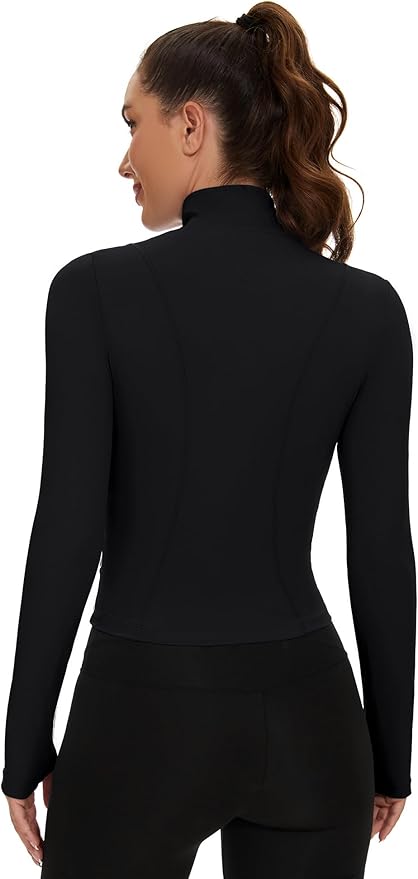 Loovoo Women's Cropped Workout Jacket Zip Up Athletic Jackets Slim Fit Lightweight Running Sports Track Jacket 2025