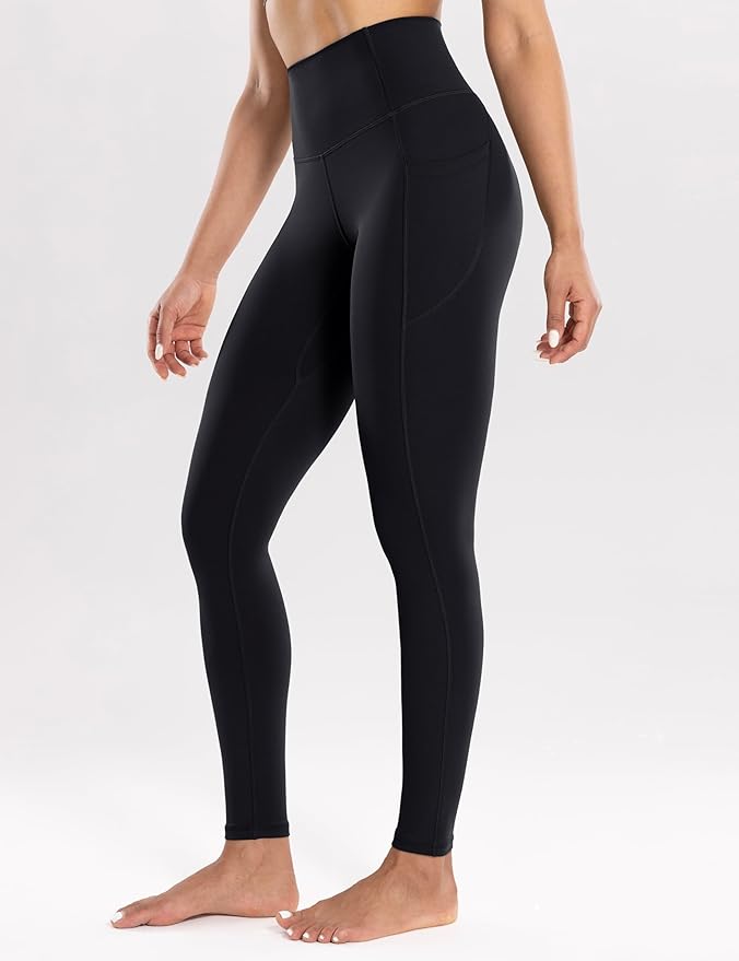 ENERBLOOM Workout Leggings with Pockets for Women High Waist Yoga Pants 25"/28" Cream Soft Lightweight Athletic Gym Tights