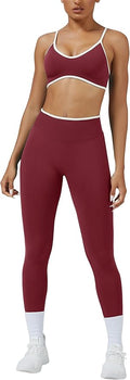 ABOCIW Womens 2 Piece Workout Sets Seamless Color Block Sports Bra Scrunch Butt Lifting High Waist Leggings Gym Set