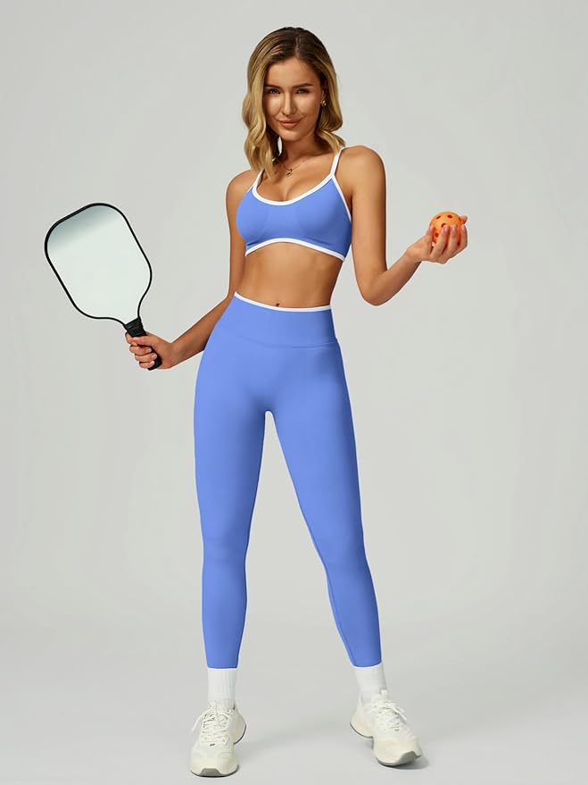 ABOCIW Womens 2 Piece Workout Sets Seamless Color Block Sports Bra Scrunch Butt Lifting High Waist Leggings Gym Set