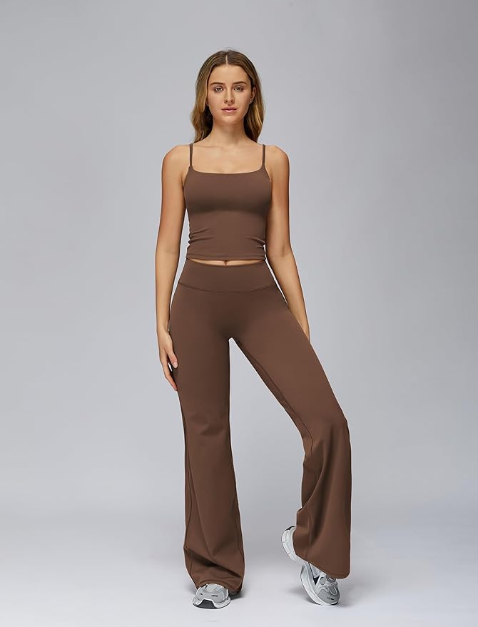 QBGJTD Womens Workout Sets Two Piece Spaghetti Straps Crop Top Matching Straight Leg Pants Gym Work Pilates Outfits