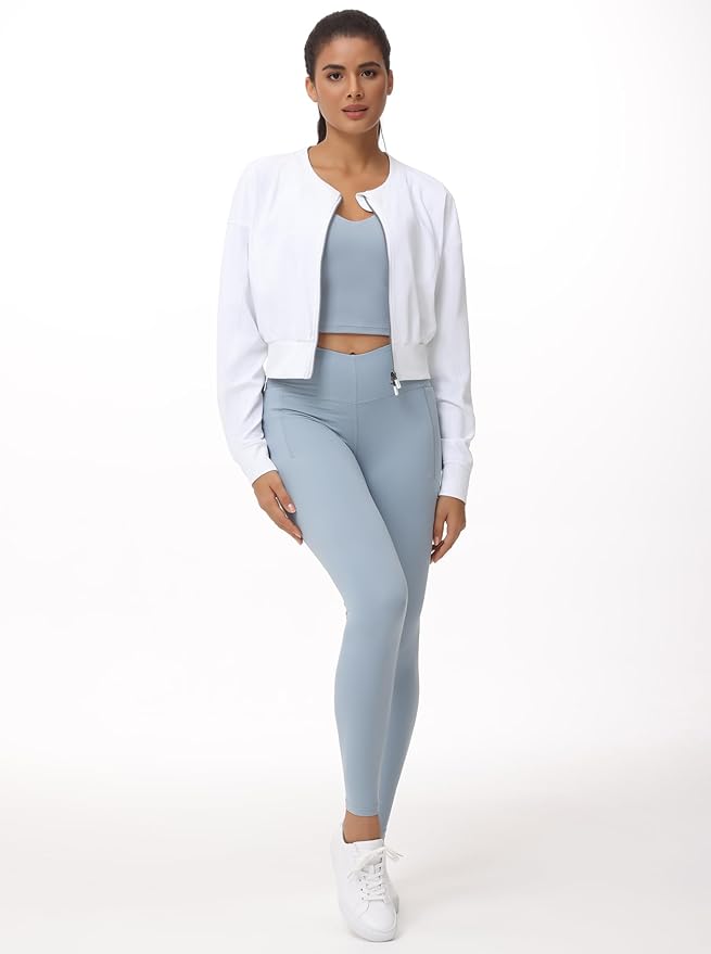 THE GYM PEOPLE Women's Cropped Jackets Full Zip Long Sleeve Ribbed Workout Sweatshirts Lightweight Casual Tops