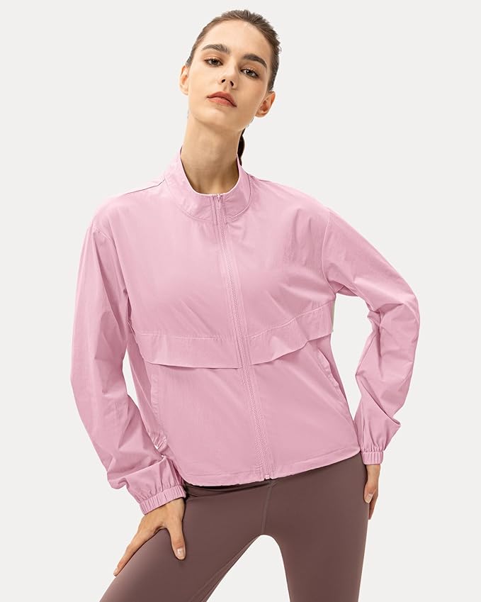 Locachy Women's Lightweight Zip Up Athletic Jacket Stand Collar Windproof Sun Protection Workout Outdoor Jacket