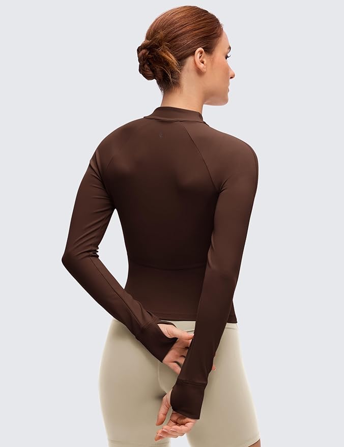 CRZ YOGA Butterluxe V-Neck Jackets for Women - Full Zip Athletic Track Tops with Thumb Holes Pockets