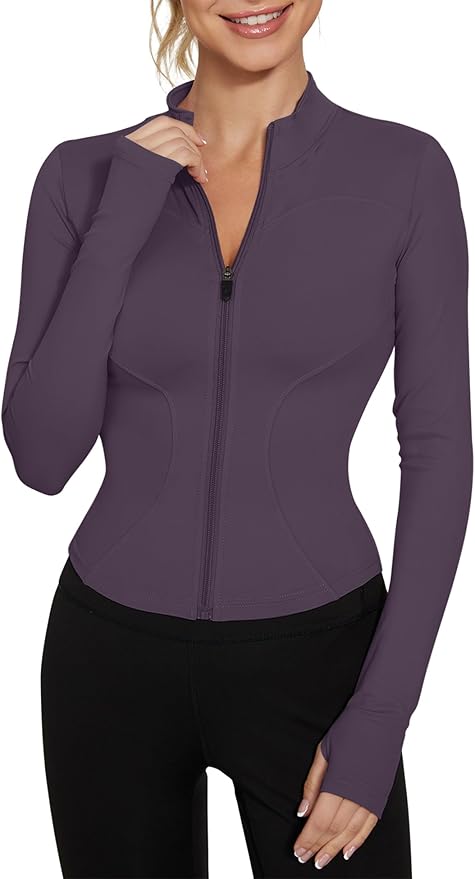 LUYAA Women's Workout Jacket Lightweight Zip Up Yoga Jacket Cropped Athletic Slim Fit Tops