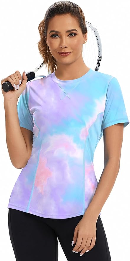 AVOOGUE Women's Short Sleeve Workout Tops Quick Dry Athletic UPF50+ Sun Protection Shirts Gym Hiking Running Yoga Clothes