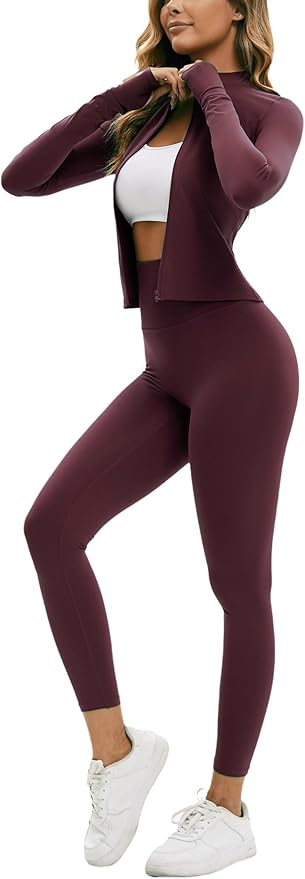 Yknktstc Womens Two Piece Tracksuit Set Long Sleeve Zipper Jacket with Athletic High Waist Leggings Workout Outfit