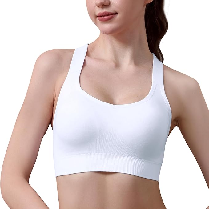 Double Couple Sports Bras for Women Adjustable Medium Impact Racerback Padded Sports Bra for Yoga Gym Fitness Workout