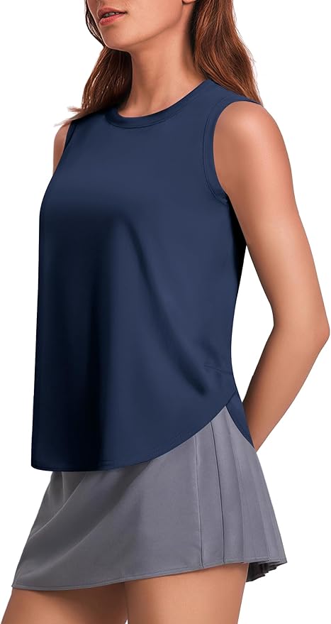 PINSPARK Workout Tank Tops Woman UPF 50+ Yoga Tanks Quick Dry Sleeveless Gym Shirts with Side Slits Loose Fit Athletic Top