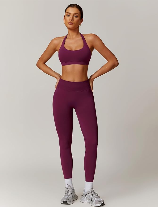 ABOCIW Workout Sets for Women Seamless Scunch Butt Lifting Impact Leggings Halter Sports Bra 2 Piece Gym Outfits