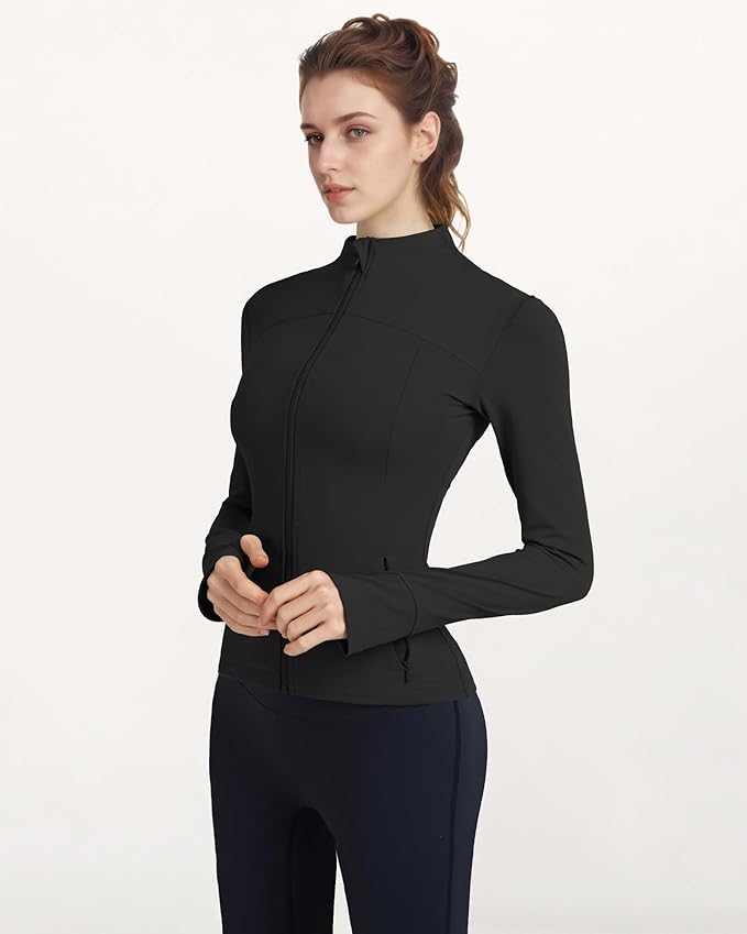 Locachy Women's Slim Fit Full Zip Athletic Running Sports Workout Jacket with Thumb Holes