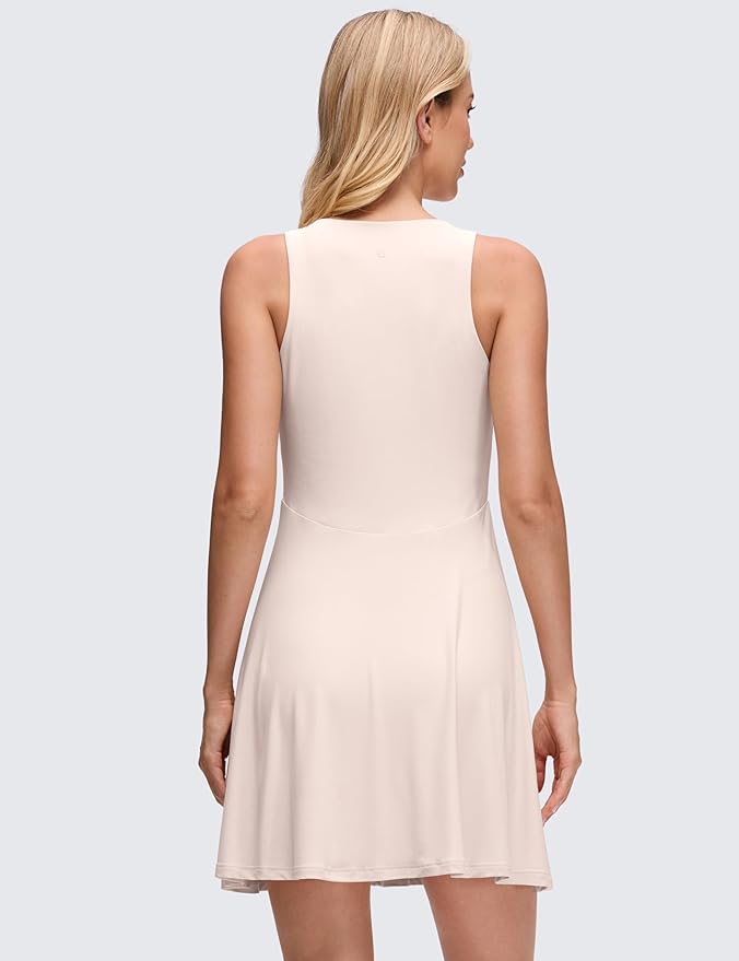 CRZ YOGA Cloudweight Double Layer Midi Dress for Women - Crewneck Flowy Tank Top Sleeveless Outfits for Casual Travel