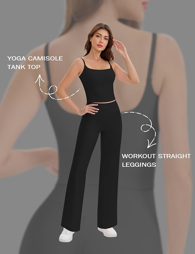 Ieumaz Strappy Crop Top for Women Scoop Neck Longline Gym Workout Sports Bras Built in Removable Pads Yoga Camisole Tank Top