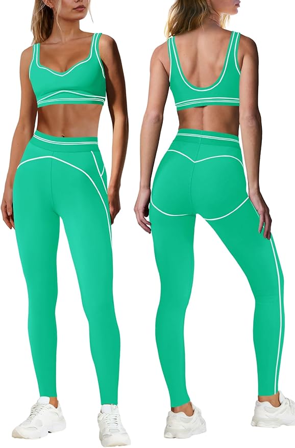 Nirovien Womens 2 Piece Workout Sets Athletic Yoga Sets Pilates Gym Outfits Butt Lifting Leggings and Sports Bra