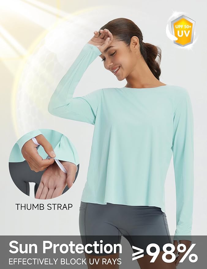 baleaf Women's Running Sun Shirts Long Sleeve UPF 50+ Workout Tops UV Athletic Split Back Quick Dry Lightweight
