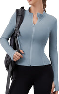 Women Built-In Pockets Athletic Jackets Slim Fit Full Zip up Workout Yoga Gym Jacket with Thumb Holes