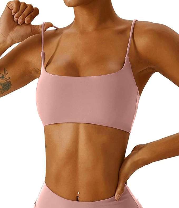 Comper Women's Sports Bra with Thin Straps Stretchy Wirefree Workout Bras Lightweight Workouts Bralette with Removable Pads