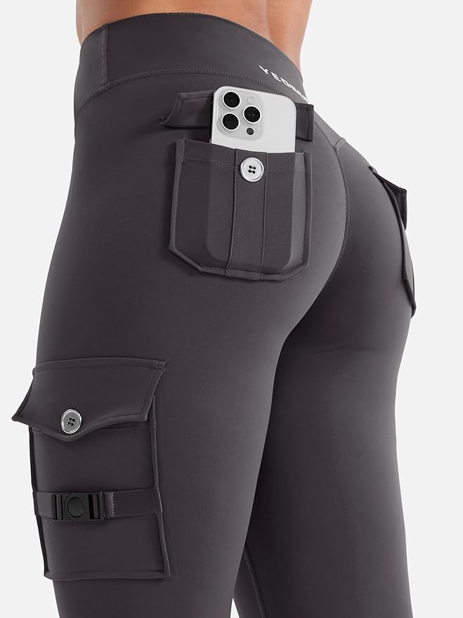 YEOREO CoreFlex Workout Cargo Leggings with Pockets for Women Hidden Scrunch Butt Lifting Leggings Gym Yoga Pants